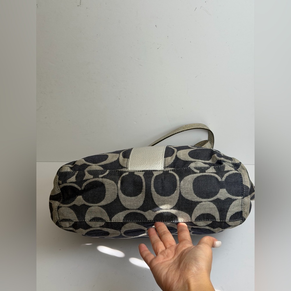 Coach Signature C Denim Stripe Tote Bag Silver Accents - Picture 10 of 14